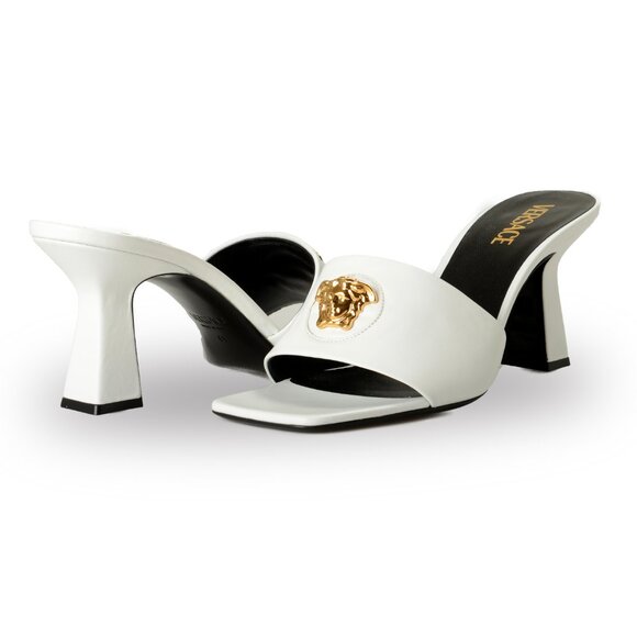 Versace Women's White Gold Medusa 100% Leather Sandals Mules Shoes US 9 IT 39 - Picture 8 of 8